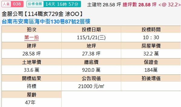 台南安南透天法拍-2